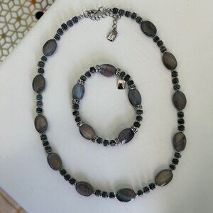 CHAPS necklace & matching braclet w/ blue/gray oval & square beads for women